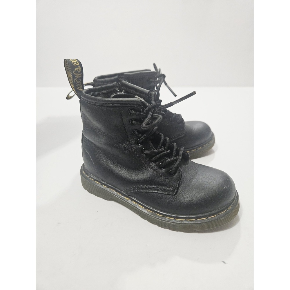 Dr Martens Toddler Kids Size 9 US Black Leather Boots Zip Side Unisex AW004 - Picture 4 of 9